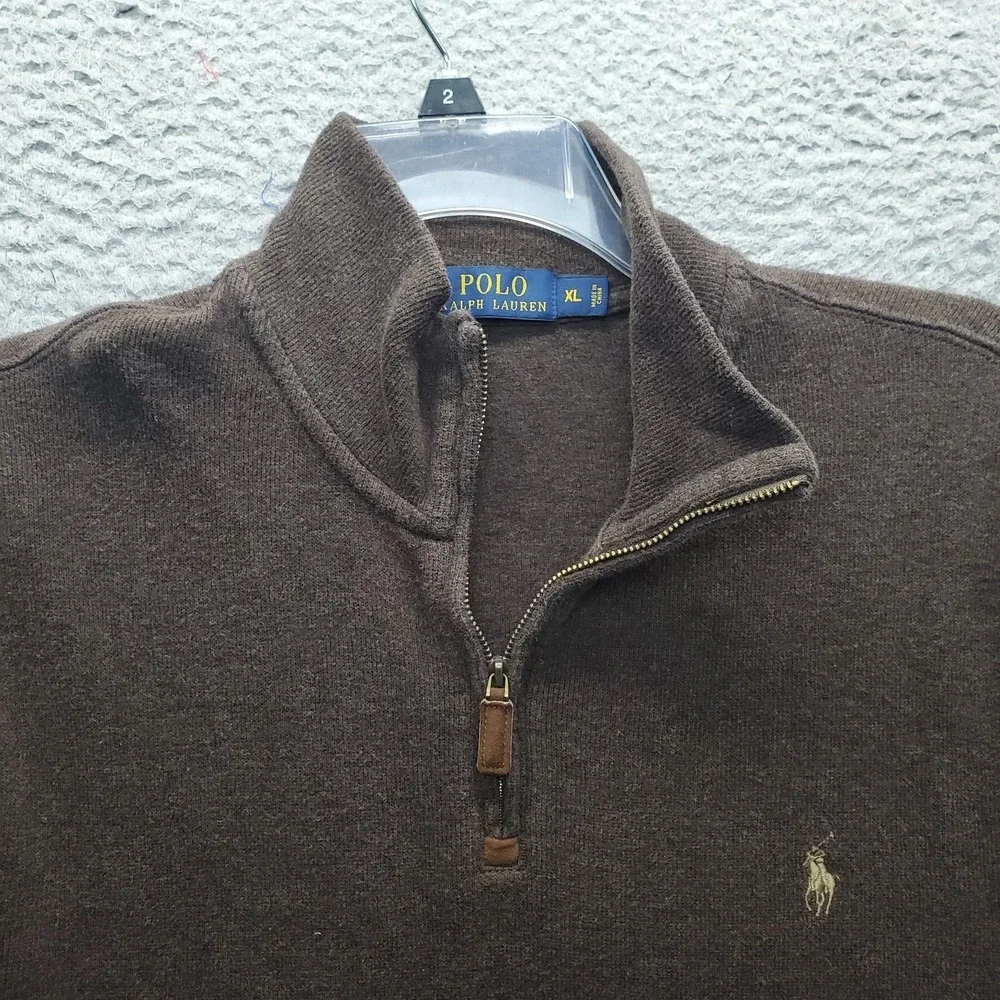 Polo Ralph Lauren Sweater Mens XL Brown Cotton Pony Logo Long Sleeve Quarter Zip